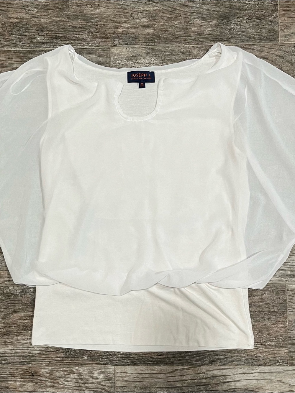 Joseph A White Sheer Overlay Blouse with Scoop Neck